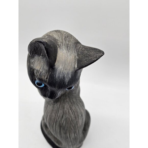 Vintage Blue Eyed Siamese Cat Statue MCM Handpainted Boo Boo Kitty Feline Retro - Picture 8 of 11